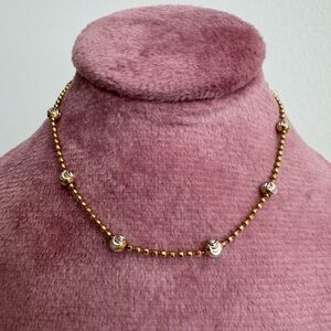 🩶💛 925 ITALY Stamp Two Tone Gold Vermeil Moon Cut Ball Station Bracelet 7 1/8in